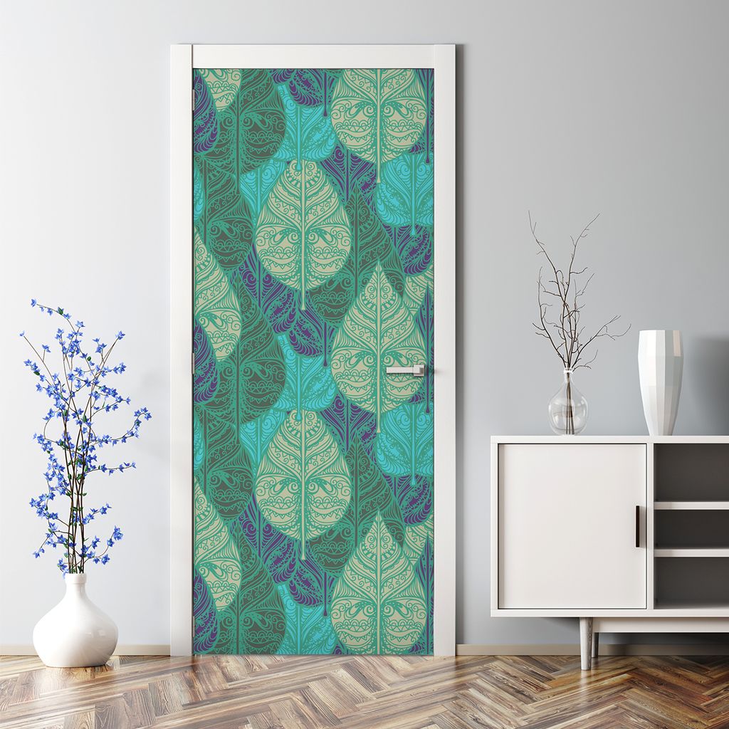 Dekorative Türposter selbstklebend Klebefolie Wandaufkleber Türaufkleber Blätter blau lila 77 x 200 cm