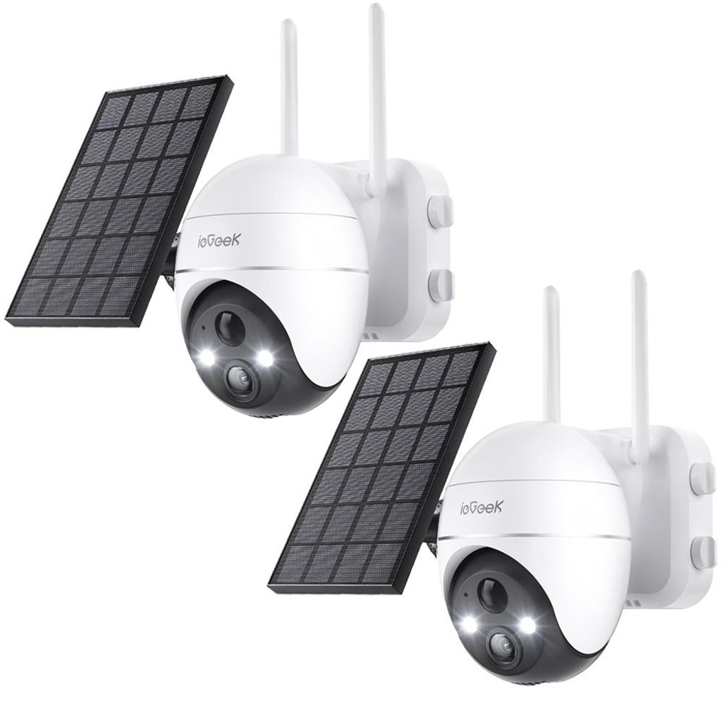 2 Stücke ieGeek 5MP Überwachungskamera Aussen Akku Solar 2K PTZ WLAN Kamera Überwachung Außen mit Solarpanel PIR Bewegungsmelder 2,4GHz WiFi mi...