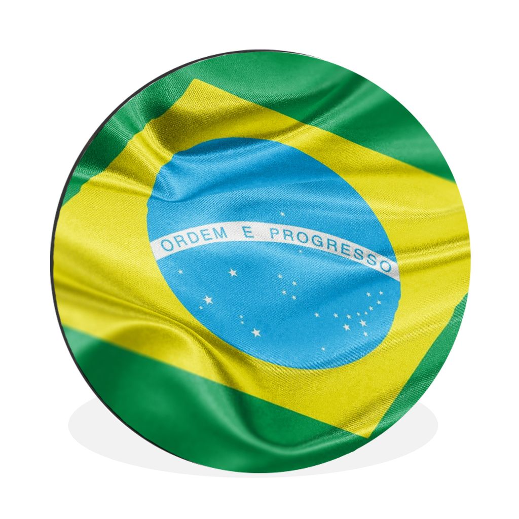 MuchoWow Aluminium Wandkreis Nahaufnahme der Flagge von Brasilien Ø 90 cm Wanddeko Modern Wohnzimmer - Mauerkreis - Wandbilder - Runde Bild - Bi...