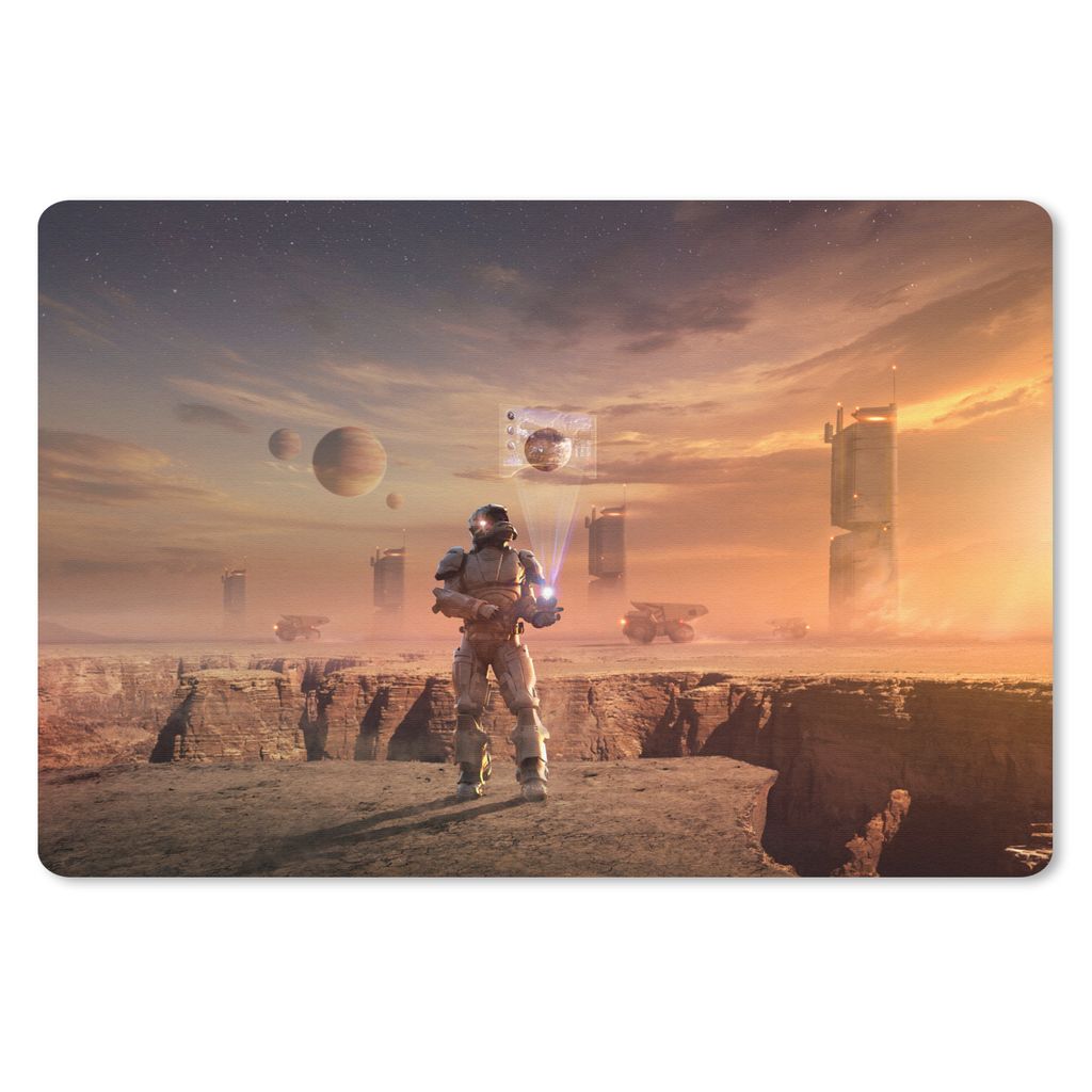 MuchoWow Schreibtischunterlage Ein Astronaut auf dem Mars 60x40 cm - XXL Mauspad - Großes Mauspad