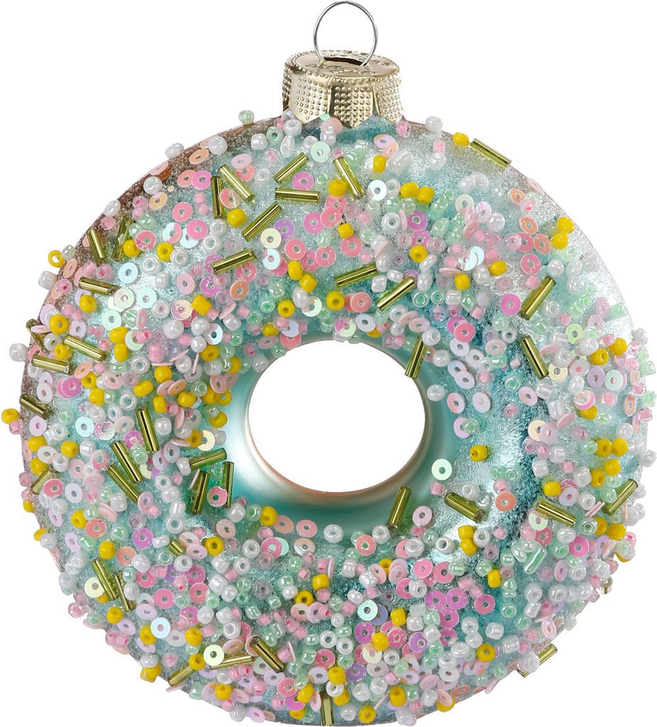 Christbaumschmuck Glas Donut mit bunten Streuseln 10.5cm mint / braun