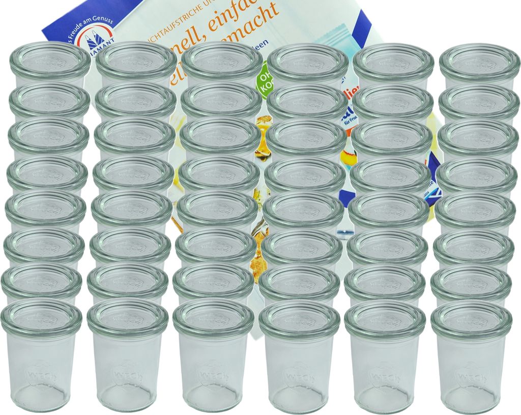 48er Set Weck Gläser 160 ml Sturzgläser mit 48 Glasdeckeln Produktbild 