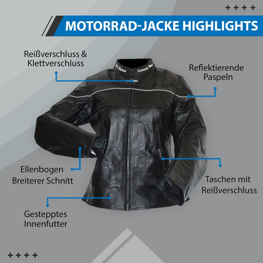Damen Lederjacke Motorradjacke Kalbsleder Touring Kombijacke, Größe:XL