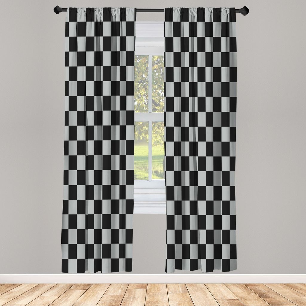 ABAKUHAUS Checkers Spiel Vorhänge 2 Panel Set für Wohnzimmer Schlafzimmer Nachbildung, Geometrisches Rasterstil Monochrom Quadrate İn Der Tradit...