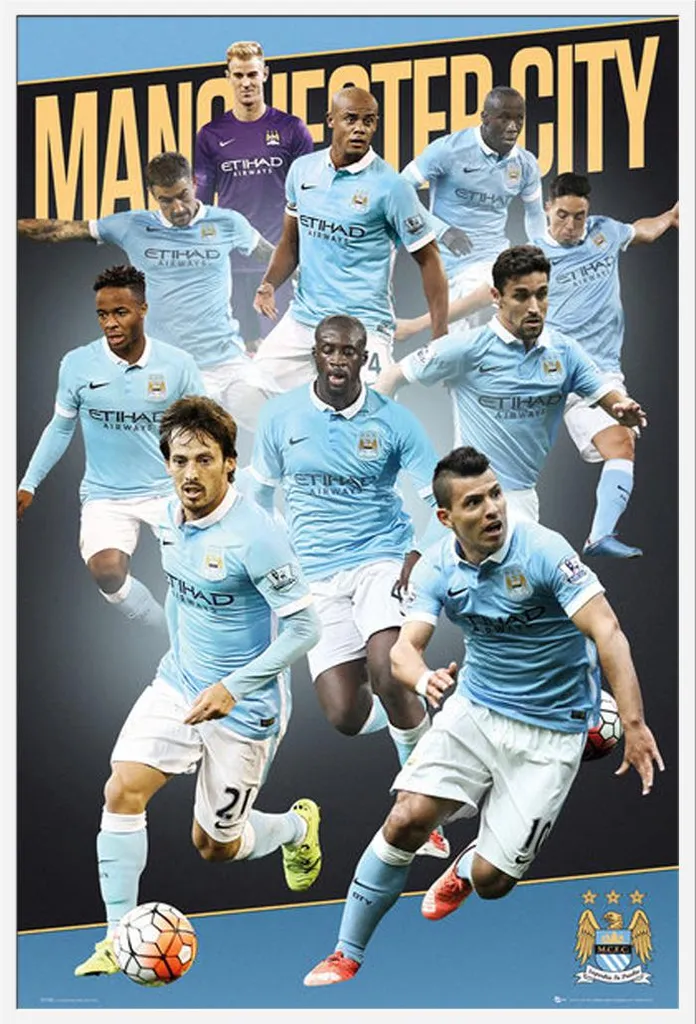 Affiche Manchester City Saison 15/16 avec Cadre Blanc Shinsuke Maxi