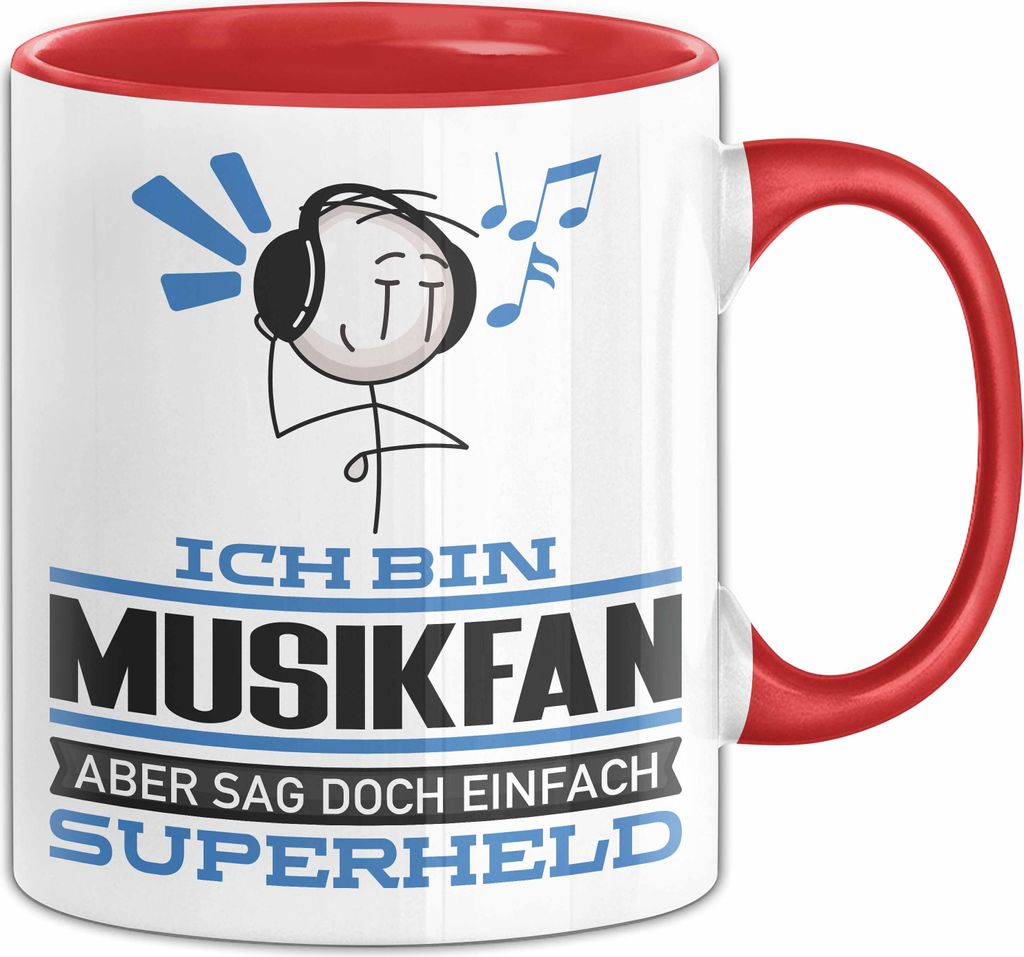 Musikfan Geschenk Tasse Ich Bin Musikfan Aber Sag Doch Einfach Superheld Lustige Geschenkdiee für Musikfan Kaffee-Becher (Rot)