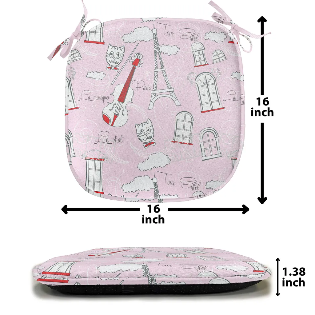 ABAKUHAUS Paris Imbottitura per sedie da sala da pranzo, Violin Eiffel Cat Fly, Cuscino decorativo impermeabile con cinturini per sedie da cucina, 40 cm x 40 cm - Confezione da 12, Rosa pallido Scarlatto Bianco - 2