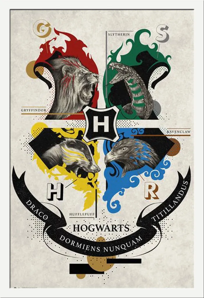 Regalo Harry Potter: Poster Animal Crest con Cornice Bianca Shinsuke