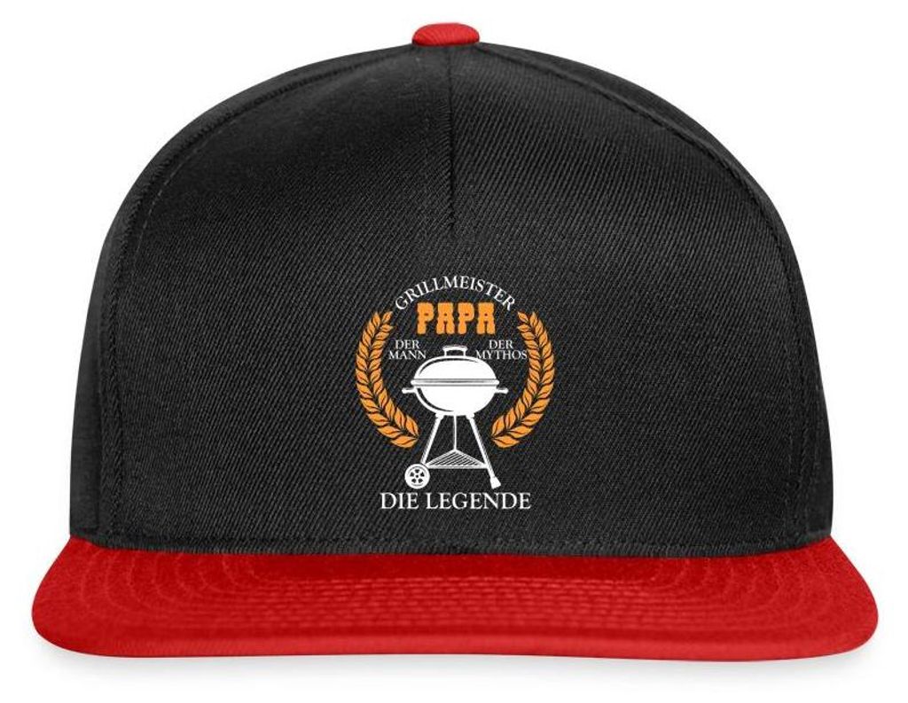 Spreadshirt Grillmeister Papa | Der Mann Der Mythos Die Legende Snapback Cap, One size, Schwarz/Rot