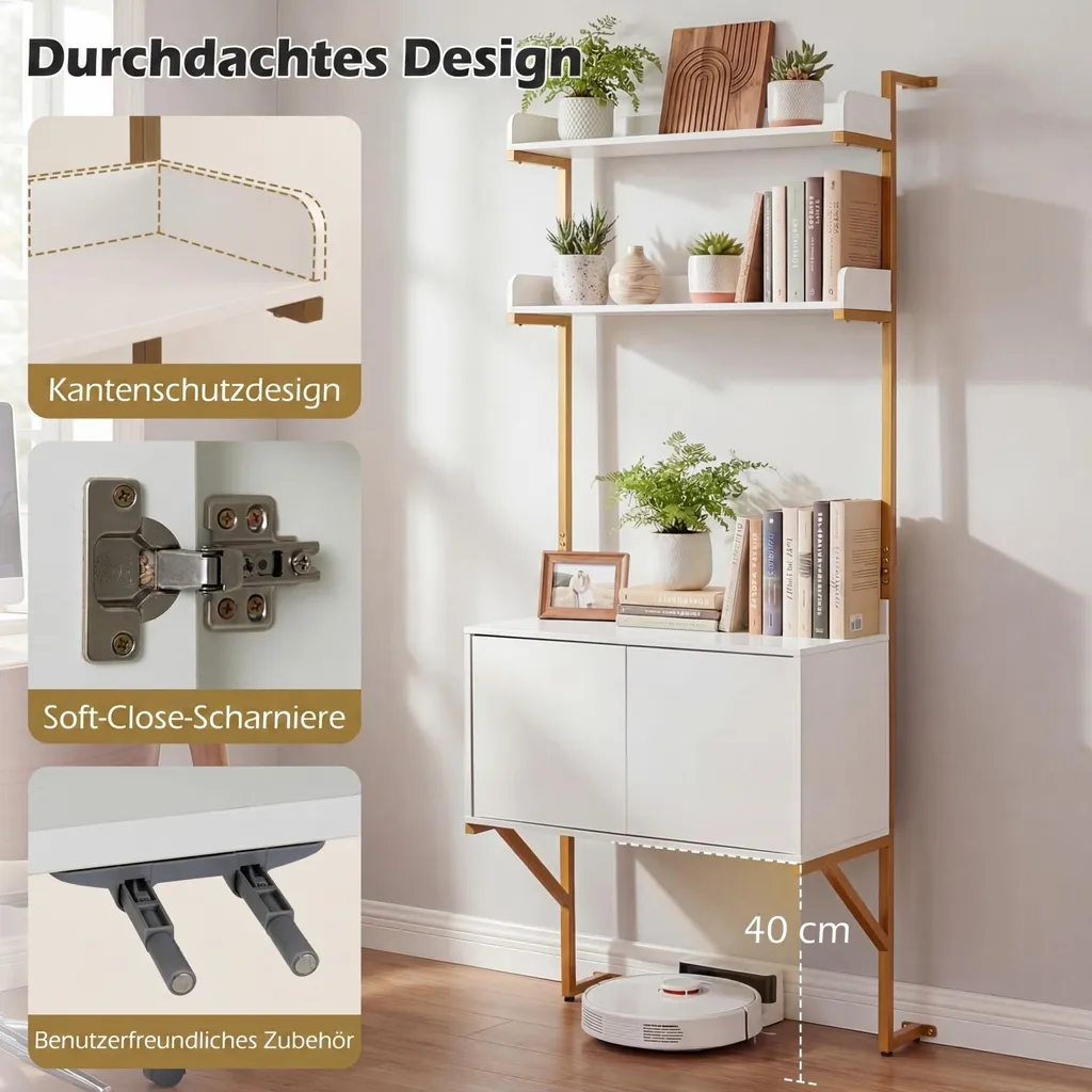 Étagère de rangement pour petits espaces et bureau blanc - 4