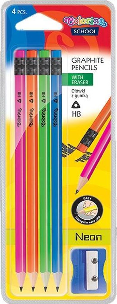 Colorino Radiergummi Bleistift 4 Stück neon 39934PTR