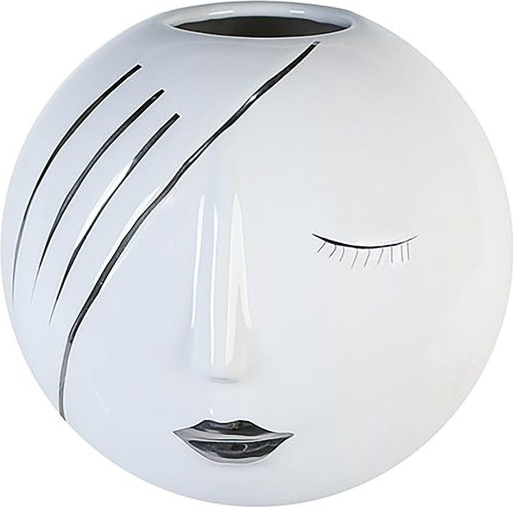 Gilde Gesichtsvase, Kugel, "Face", Gesichtsmotiv, Keramik, weiß, VE 2, H. 19 cm, D. 21 cm 56154 4001250561545