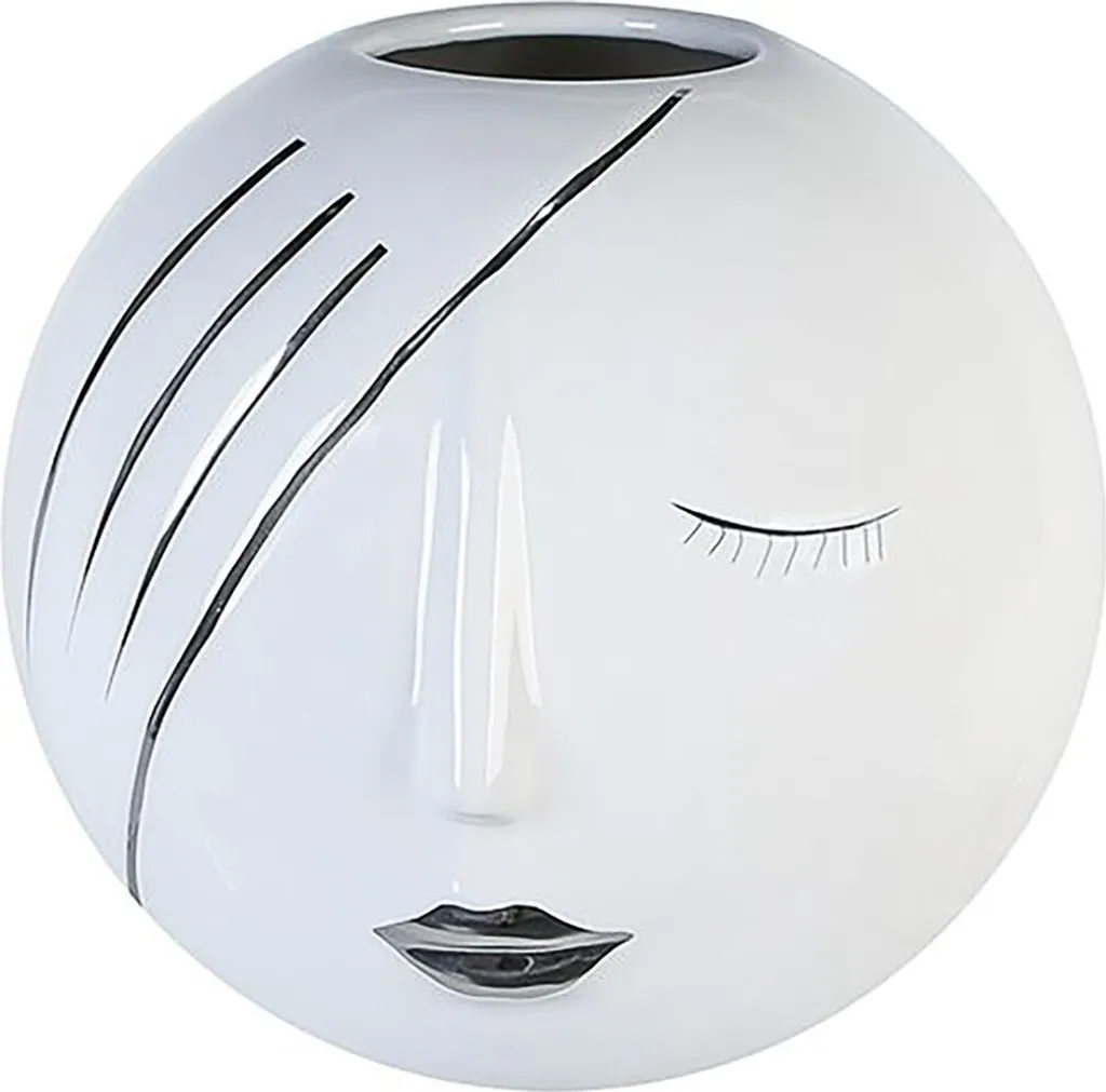 Vase en Céramique Blanche Motif Face, Design Abstrait 19cm, Lot de 2 VE