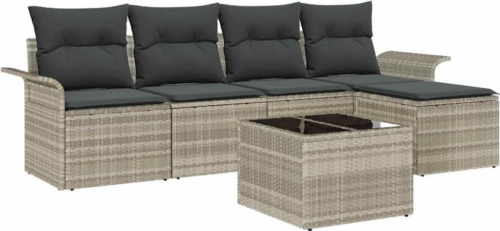 vidaXL Gartensofa-set mit Kissen 6 pcs Hellgrau Poly-Rattan
