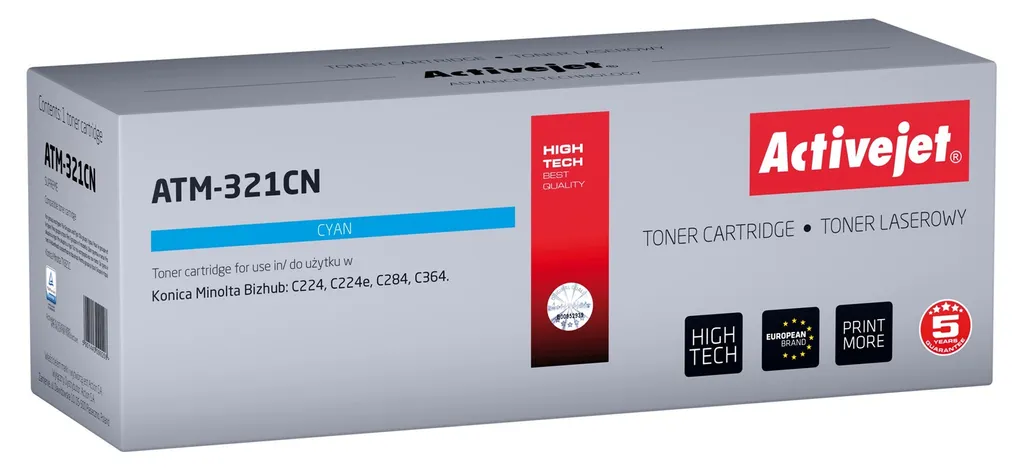 Toner Cyan Activejet ATM-321CN pour Konica Minolta TN321C de 25000 pages