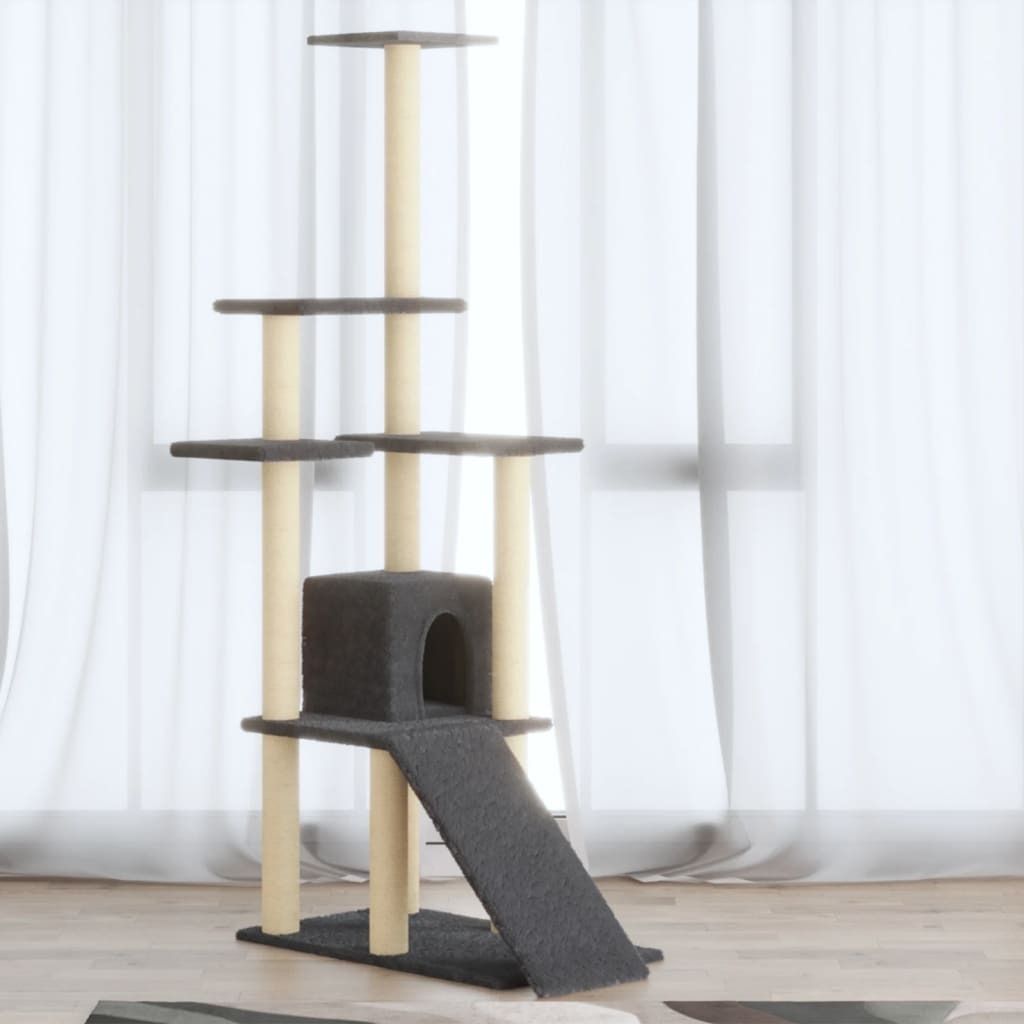 The Living Store Kratzbaum mit Sisal-Kratzsäulen Dunkelgrau 155 cm