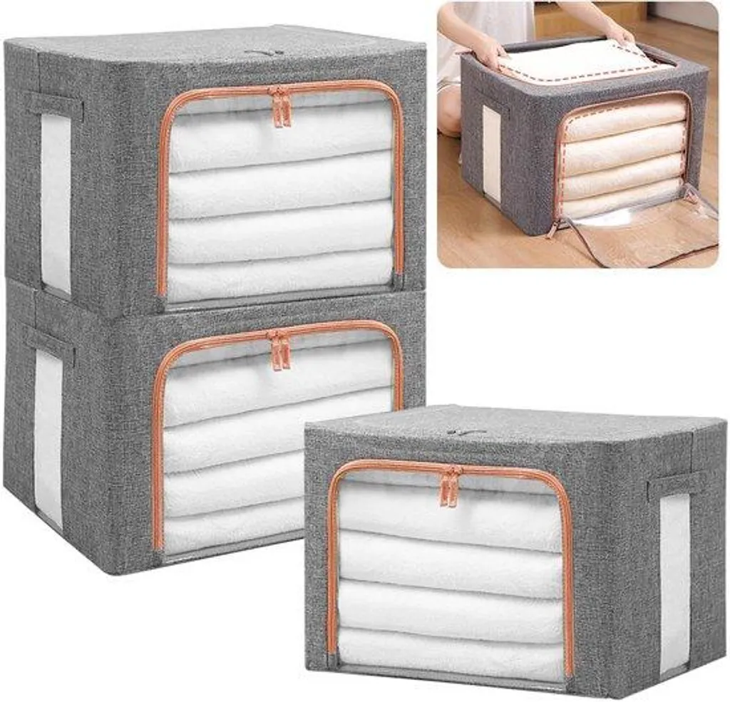 Bac de rangement en métal pliable 24 litres - Lot de 3 caisses empilables