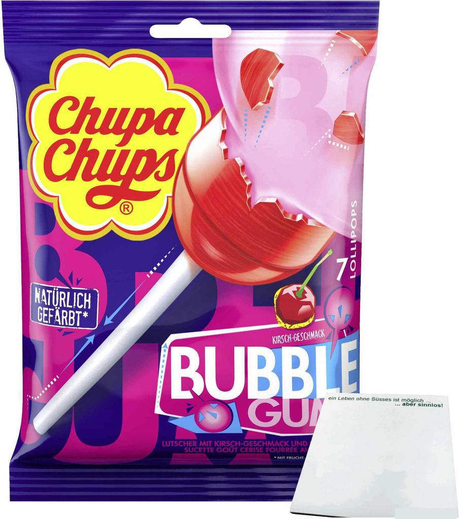 Chupa Chups Lutscher Lollys mit Bubble Gum Geschmack (7x18g Produktbild 