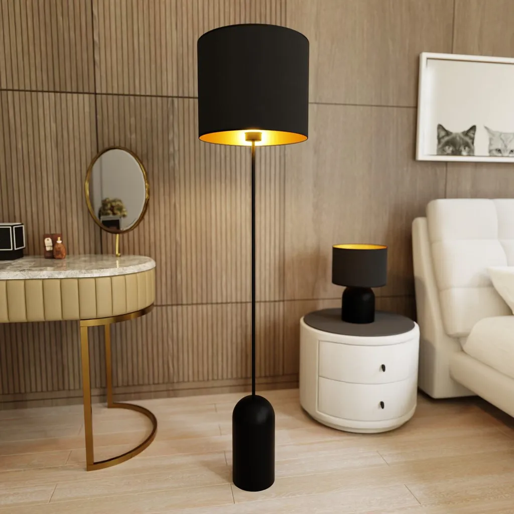 Lampadaire noir intérieur doré ASPEN Emibig 1xE27 15W luminaire chic