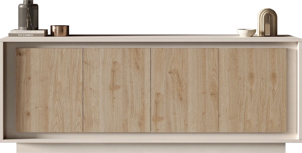Sideboard >Siena< 4 Türen, Soft-Close, Cashmere / Eiche Nachbildung - 207x80x50 (BxHxT)