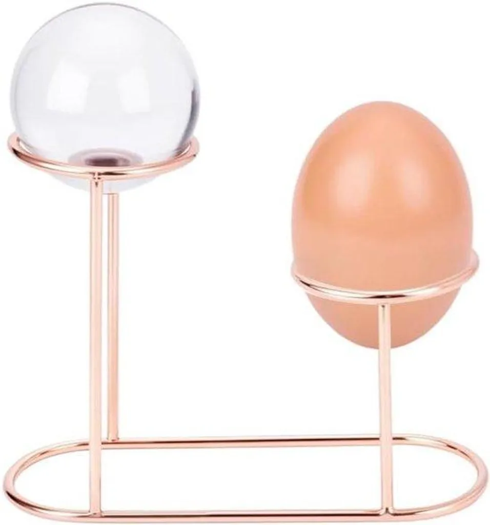 Présentoir double boules en métal or rose pour pierres et cristaux - 16cm