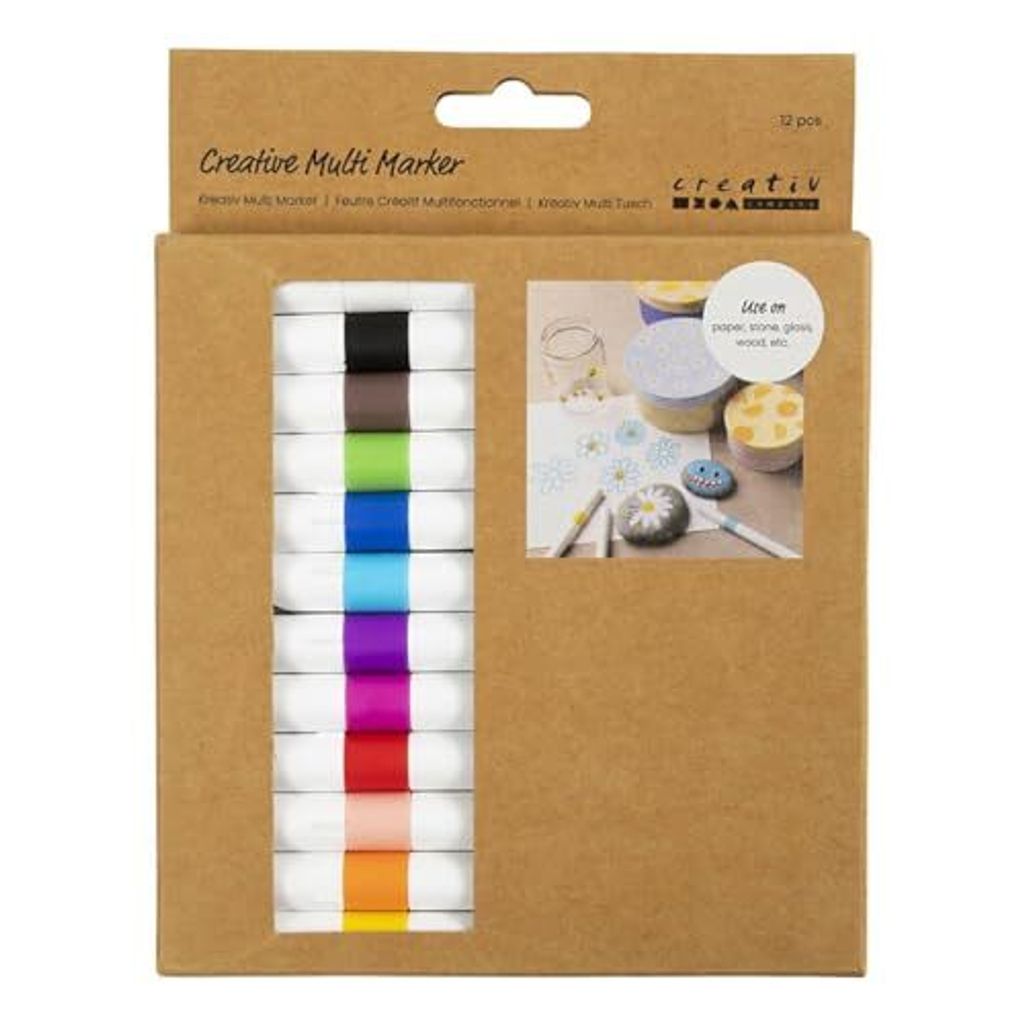 Wasserbasierte Acrylmarker 12er Set – Nicht-permanent & abwaschbar – Feste Filzspitze – Für Stein, Holz, Glas, Porzellan, Papier – Kreativ...