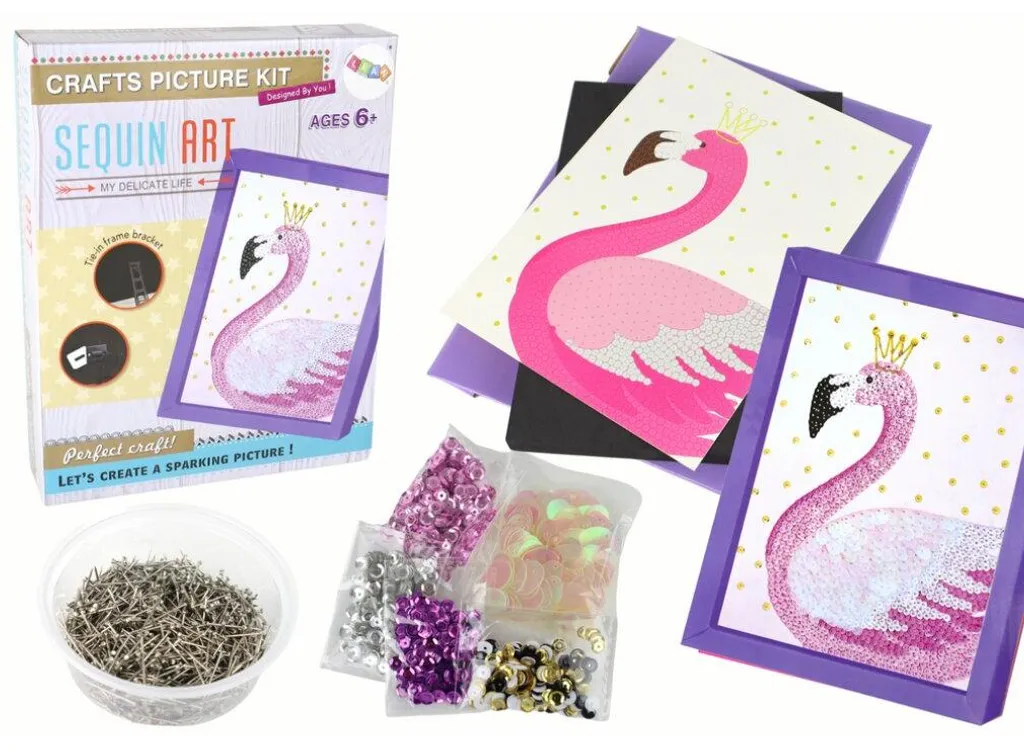 Kit DIY Anti-ennui : Créez votre Tableau Flamant Rose Pailleté et Rivets