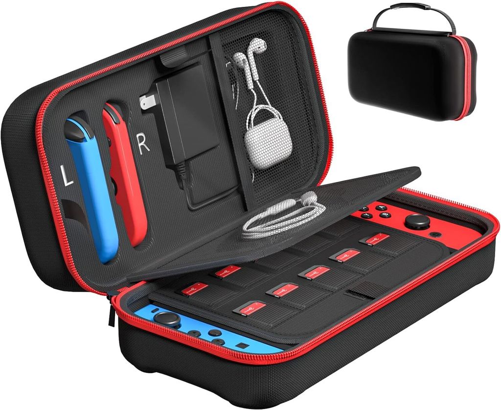 Carrying Case Compatible with Nintendo Switch/OLED,Game Case Schutzhülle mit Aufbewahrung für 20 Spiele, Konsole & Zubehör