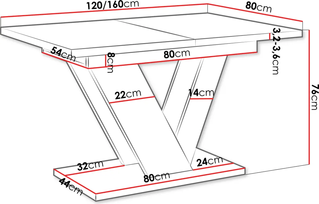 Table de salle à manger extensible GIBON 120x80 cm décor béton et noir