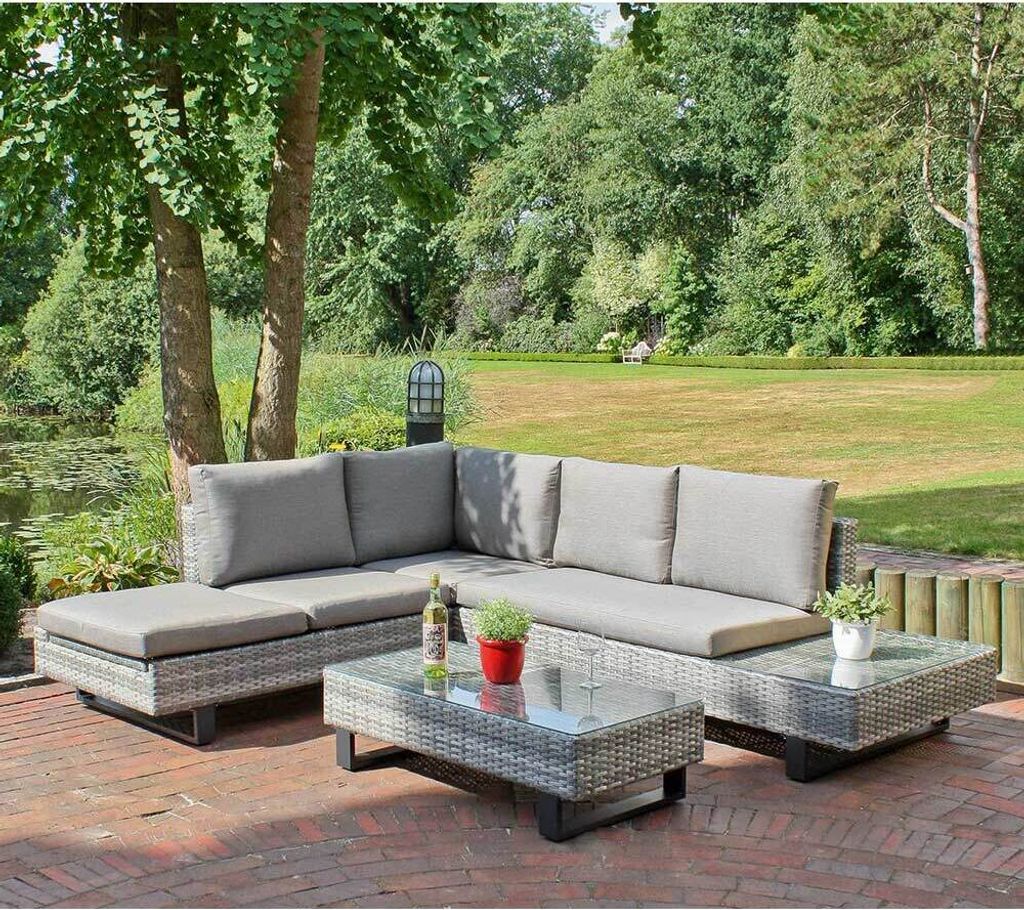 Gartenmöbel Rattan Lounge-Eckgruppe COLBITZ-120, 3-tlg B/H/T ca. 210/69/84 cm