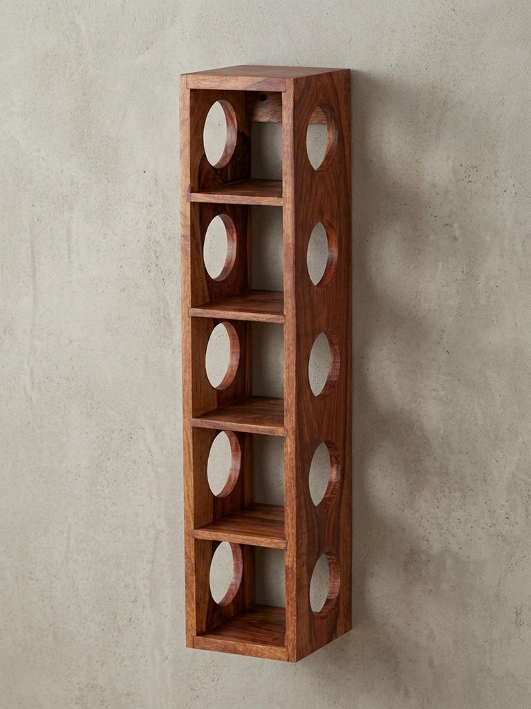 Weinregal MUMBAI Massiv-Holz Sheesham Flaschen-Regal Wandmontage für 5 Flaschen Holzregal modern mit Ablage 70 cm