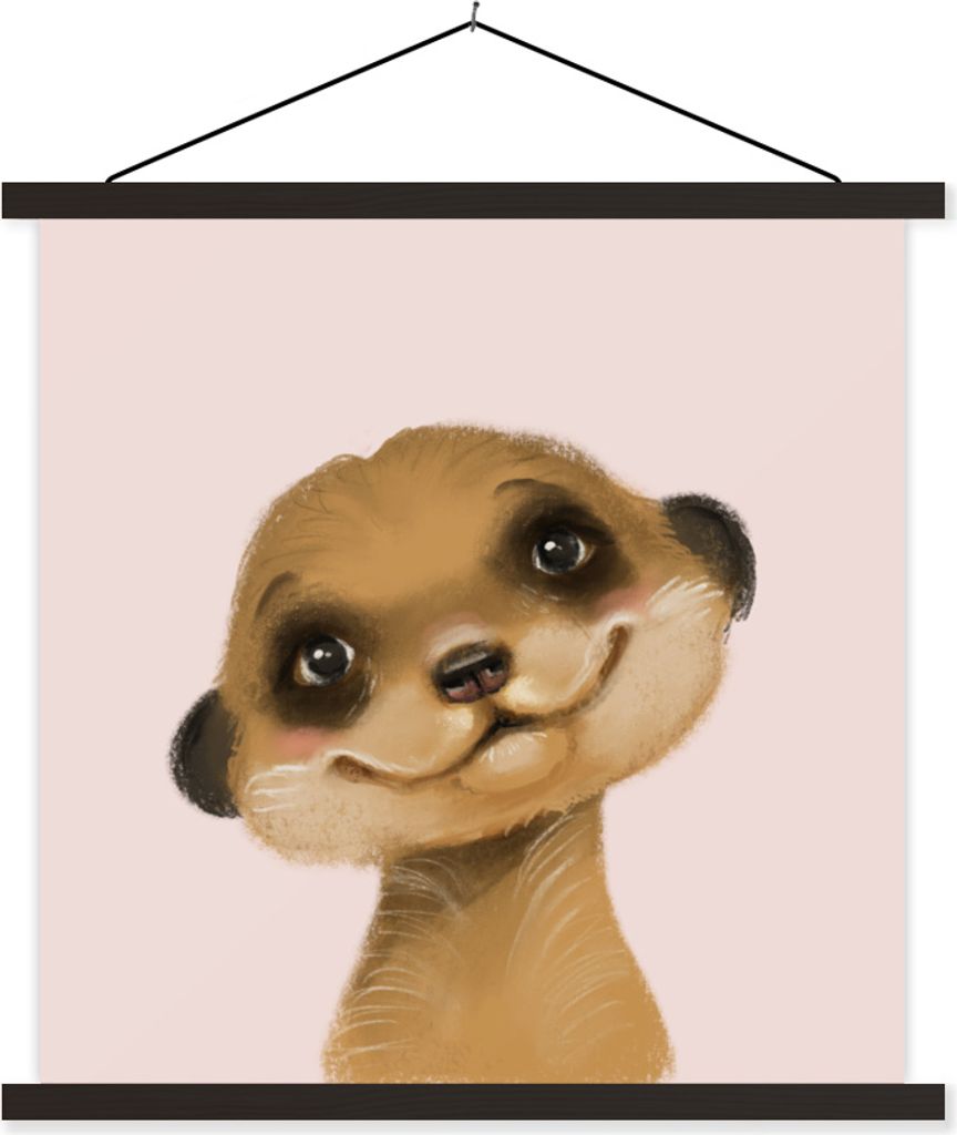 MuchoWow Textilposter Tiere - Erdmännchen - Rosa 40x40 cm mit schwarzem Rahmen - Fotos