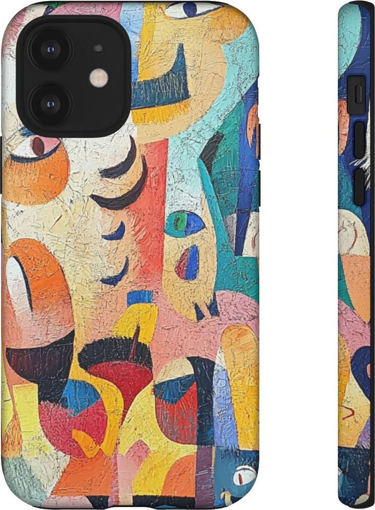 Abstrakte Gesichter und Formen in leuchtenden Farben – Hülle Kompatibel mit iPhone 12