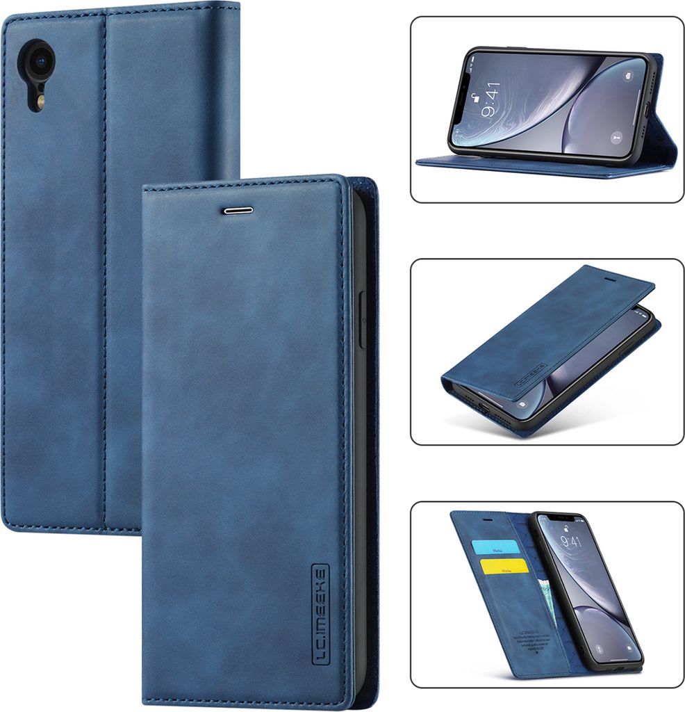 iPhone XR Hülle, Standfunktion Kartenfach Wallet Leder Schutzhülle für iPhone XR Blau
