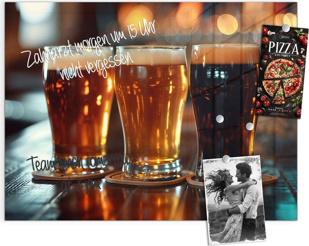 Magnettafel 120x90cm Pinnwand Whiteboard beschreibbar - Drei Biergläser Bar