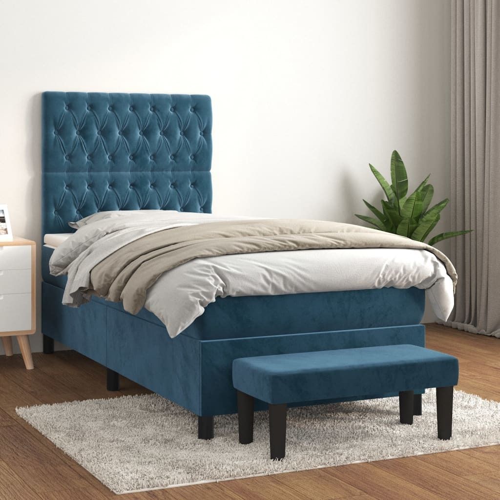 vidaXL Boxspringbett mit Matratze Dunkelblau 100x200 cm Samt - Boxspringbett - Boxspringbetten - Bett - Schlafzimmermöbel
