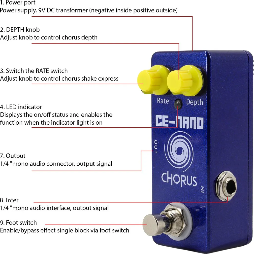 Pédale Chorus Guitare sans Perte de Signal True Bypass Châssis Zinc