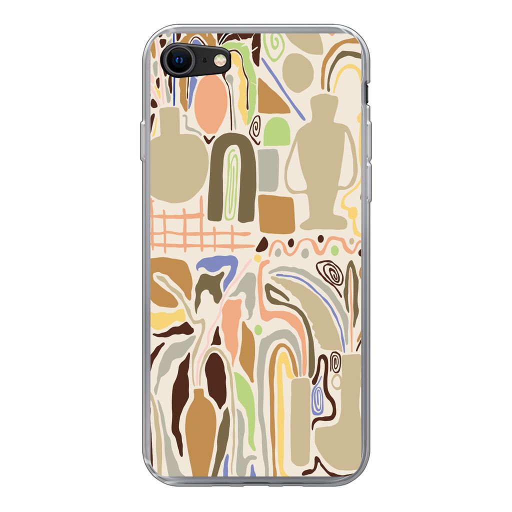 MuchoWow Handyhülle Schutzhülle Hülle für iPhone SE 2020 Blume - Abstrakt - Vase - Blumentopf Silikon Softcase Handy Hülle - Kartenbesitzer