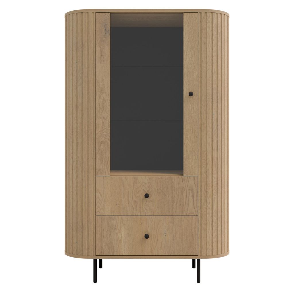 AX LIVING Vitrine Halay Eiche Cremona, 1 Tür & 2 Schubladen Produktbild 