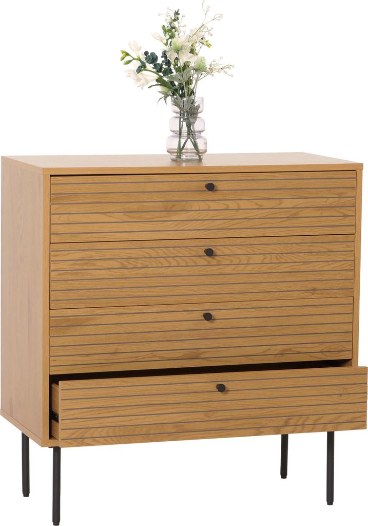 Kommode MCW-N78, Sideboard Schrank , 4 Schubladen, skandinavischer Stil Metall Holz Melamin MVG 85x80x40cm natur