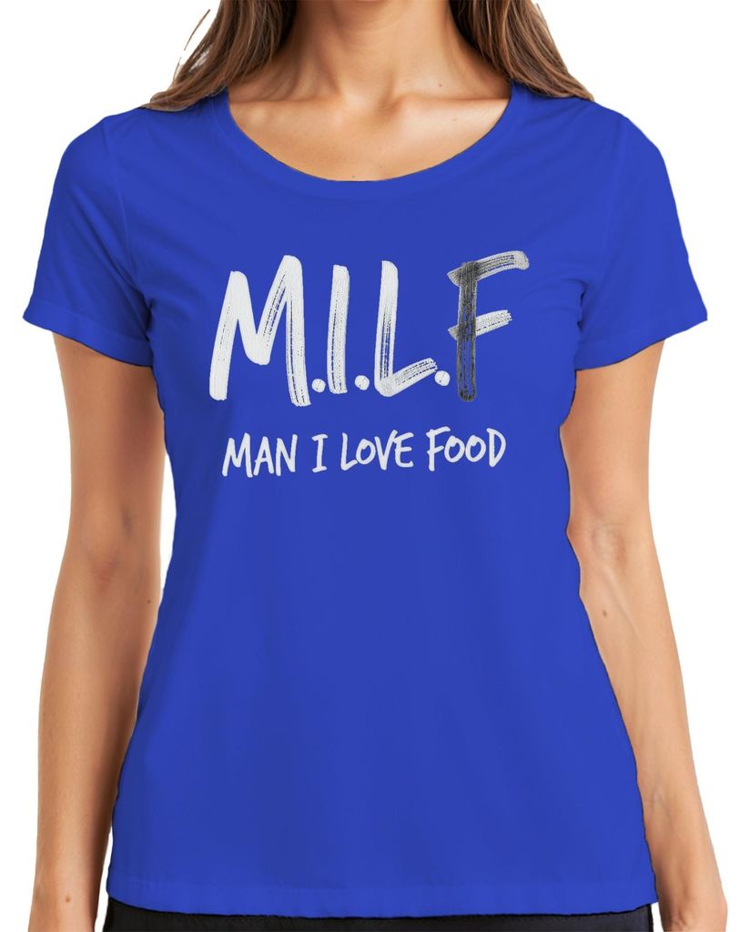 M.I.L.F Man I Love Food lustig Foodie Geschenk Geburtstag Grill Damen T-Shirt, Blau, L