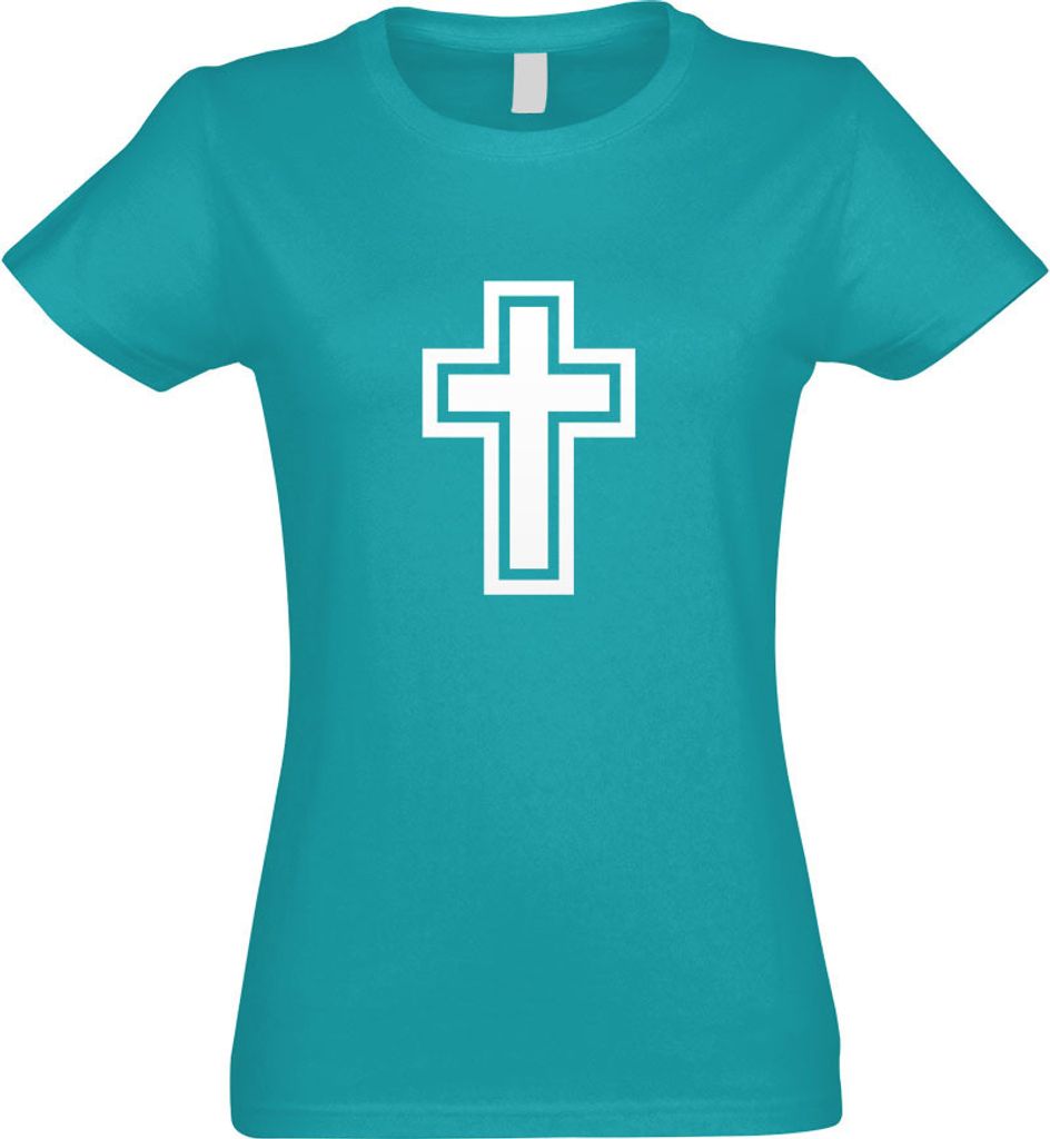 Kiwistar - T-Shirt tailliert - Damen - türkis - Kirche Kreuz Gott - mit Motiv Bedruckt - Funshirt Design - Sport - Freizeit - Damen - XL