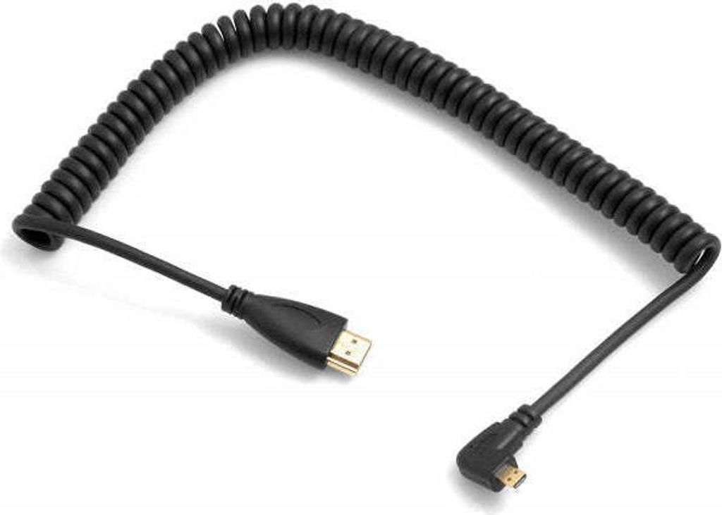SYSTEM-S Micro HDMI Stecker Rechts Gewinkelt zu HDMI Standard Stecker Kabel Spiralkabel 50-80 cm
