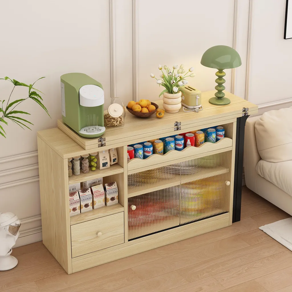 Sweiko Table à manger pliante extensible avec rangement Noir et Nature - 11