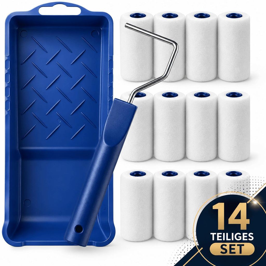 Lackier Set 14-tlg. mit Farbrollen, Schaumwalze & Farbwanne Produktbild 