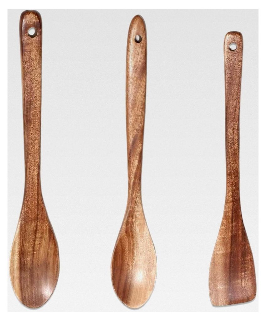 3-teiliges Set Holzkochlöffel und Holzspatel, 30 cm langer Griff, hitzebeständiger Holzlöffel zum Rühren in der Küche und für den Einsatz im ...
