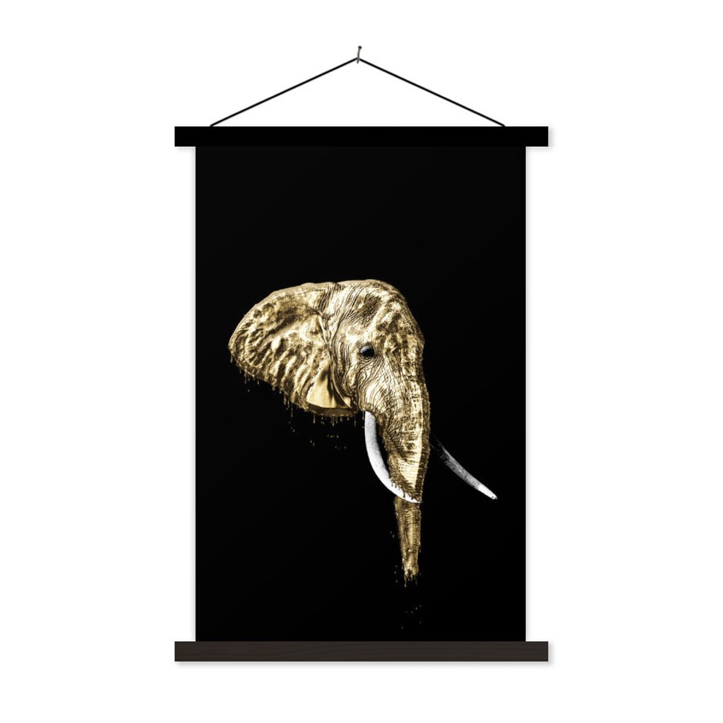 MuchoWow Textilposter Elefant - Schwarz - Gold 120x180 cm mit schwarzem Rahmen - Fotos