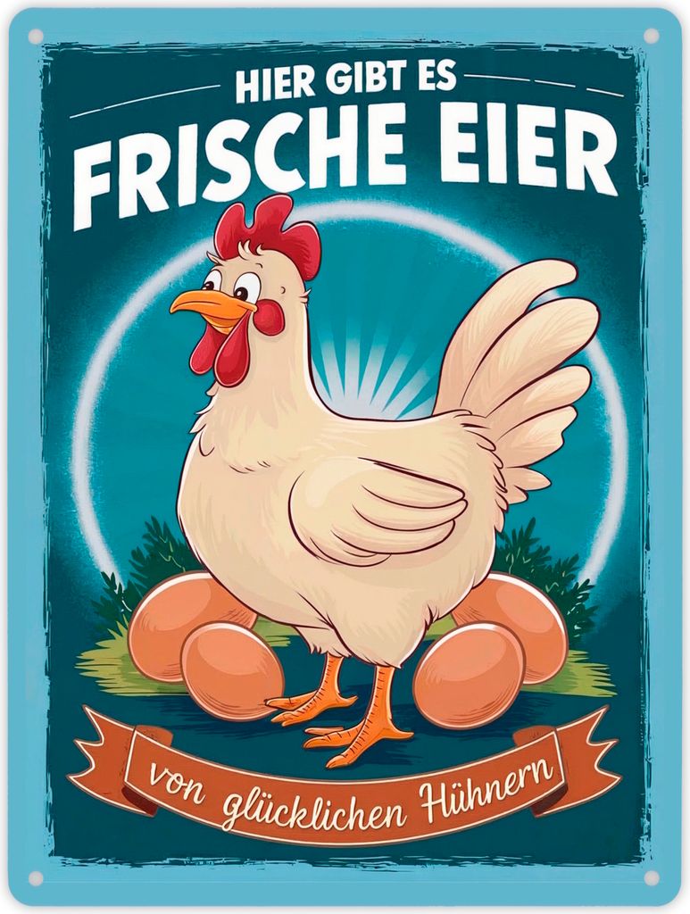 Frische Eier von glücklichen Hühnern Metallschild XL in Produktbild 