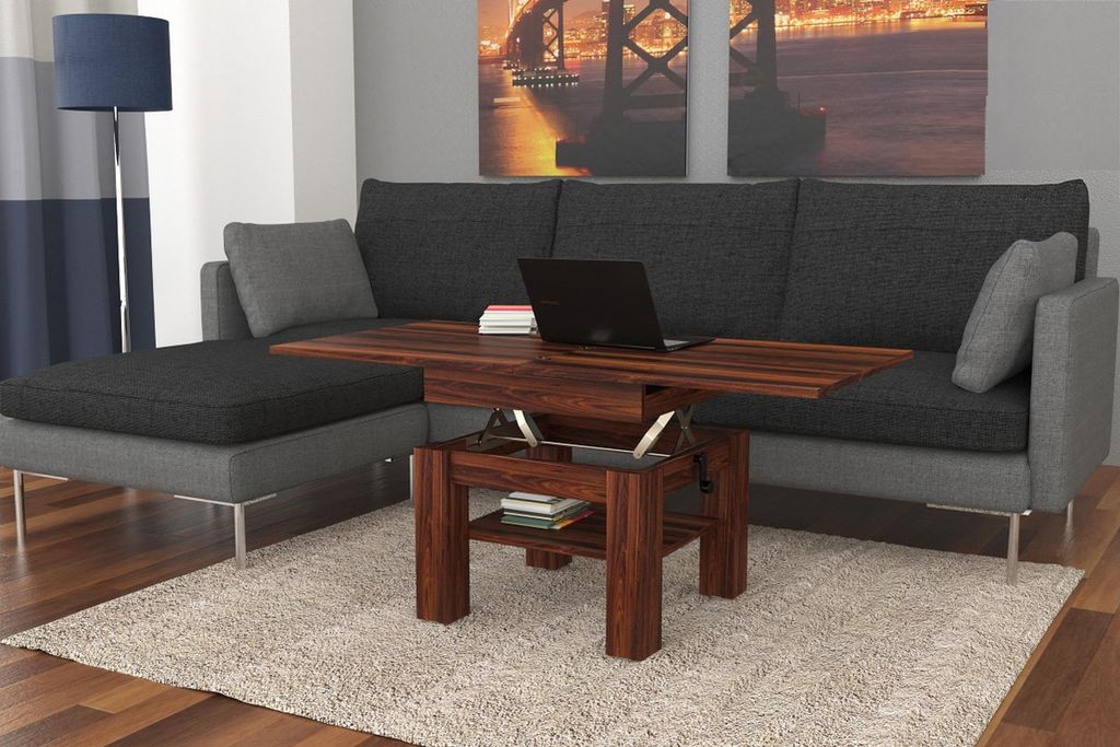 Design Couchtisch Tisch Cleo stufenlos höhenverstellbar 57 - 69cm aufklappbar 75 / 150cm Esstisch