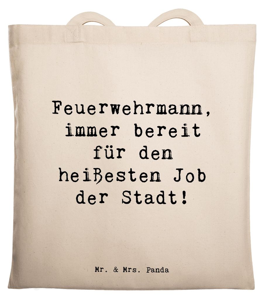 Mr. & Mrs. Panda Tote Bag Spruch Feuerwehrmann Held - Transparent - Geschenk, Beutel, Berufe, humorvoll, Berufsliebe, Hilfsbereitschaft, Berufslebe...